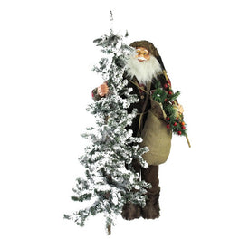 48" Standing Woodland Santa Claus with Artificial Flocked Alpine Tree Christmas Figure