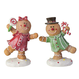 6" Glitter Dusted Boy and Girl Gingerbread Kids Tabletop Figures Set of 2