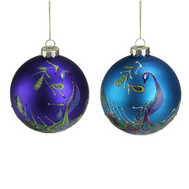 4" Regal Peacock Purple and Blue Two-Finish Glass Christmas Ball Ornaments 2-Count