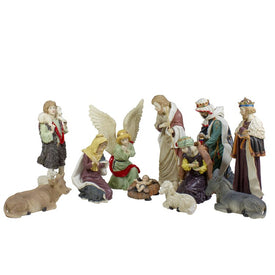 Eleven-Piece 18" Vibrantly Colored Christmas Religious Nativity Figurine Set