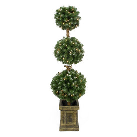 4.5' Pre-Lit Frosted Triple Ball Artificial Topiary Tree in Decorative Pot - Clear Lights
