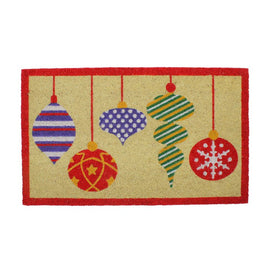Brightly Colored Mixed Christmas Ornaments 30" x 18" Doormat with Red Border
