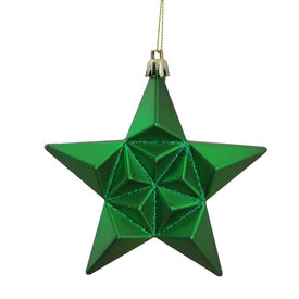 5" Matte Xmas Green and Gold Glittered Star Shatterproof Christmas Ornaments 12-Count