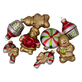 3" Gold and Red Gingerbread Men with Sweet Treats Christmas Ornaments Pack of 8