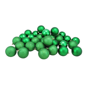 3.25" Xmas Green Shatterproof Four-Finish Christmas Ball Ornaments 32-Count
