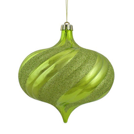 5.75" Kiwi Green Swirl Shatterproof Two-Finish Christmas Onion Drop Ornaments 4-Count
