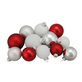 3.25" Red and White Two-Finish Glass Christmas Ball Ornaments 96-Count
