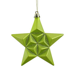 5" Matte Green Kiwi Glittered Star Shatterproof Christmas Ornaments 12-Count