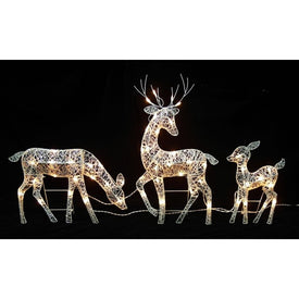White Glittered Doe Fawn and Reindeer Lighted Christmas Outdoor Decorations Set of 3