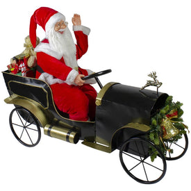 33" Santa Delivering Presents in a Black and Gold Vintage Car Christmas Decoration