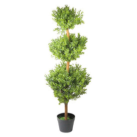 3.75' Potted Two-Tone Murraya Artificial Triple Ball Topiary Christmas Tree - Unlit