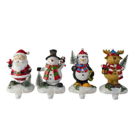 5.75" Santa Snowman Penguin and Reindeer Christmas Stocking Holders Set of 4