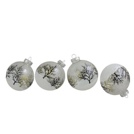 3.25" Clear and Frosted Winter Tree Glass Christmas Ball Ornaments 4-Count