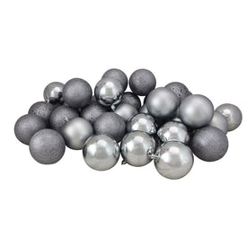 3.25" Pewter Gray Shatterproof Four-Finish Christmas Ball Ornaments 32-Count