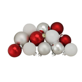 3.25"-4" Red Silver and White Shiny and Matte Glass Ball Christmas Ornaments 72-Count