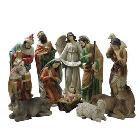 24" Eleven-Piece Brown and Ivory Large Tranquil Religious Christmas Nativity Set