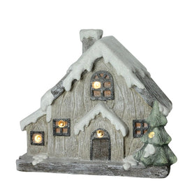 12" Gray and White Battery-Operated LED Lighted Glittered House Christmas Tabletop Decor