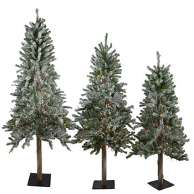 Set of 3 Pre-Lit Slim Flocked Alpine Artificial Christmas Trees 6' - Multi-Color Lights