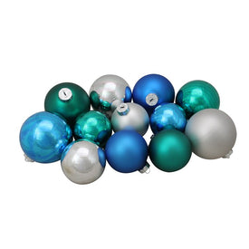 4" Turquoise Blue Two-Finish Glass Ball Christmas Ornaments 72-Count