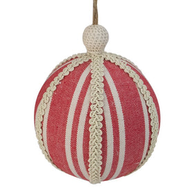 6.75" Red Striped and Ribboned Christmas Ball Ornament