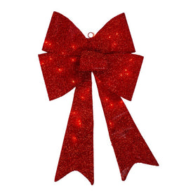 30" Red Sparkly Lighted Bow Christmas Decoration