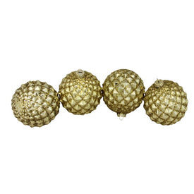 4" Gold Glitter Flake Christmas Glass Ball Ornaments 4-Count