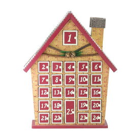 15" Red and Beige House with Advent Calendar Tabletop Christmas Decoration