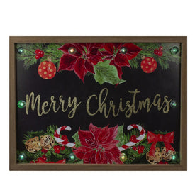 15.75" Brown "Merry Christmas" with Poinsettias Wooden Christmas Plaque