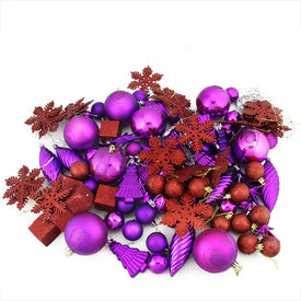 5.5" Purple and Red Shatterproof Three-Finish Christmas Ornaments 125-Count 5.5" (139.7mm)