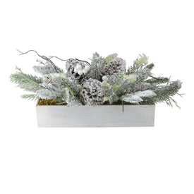 19.5" White and Green Flocked Berries with Foliage Filled Decorative Christmas Tabletop
