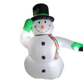 8' White and Green Animated Inflatable Lighted Standing Snowman Christmas Outdoor Yard Art Decor