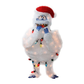 32" White and Blue Lighted Faux Fur Bumble Christmas Outdoor Decor - Multi Colored Lights