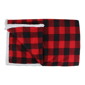 Black and Red Buffalo Plaid Christmas Throw Cover with Sherpa Backing 52" x 60"