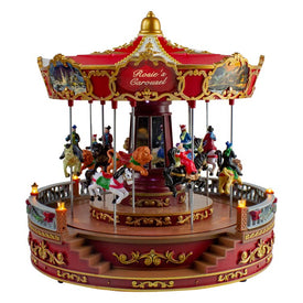 14" LED Lighted Rosie's Carousel Revolving Christmas Decor with Music