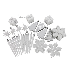5.5" Winter White and Silver Shatterproof Four-Finish Christmas Ornaments 125-Count