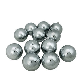 4" Pewter Gray Shatterproof Shiny Christmas Ball Ornaments 12-Count