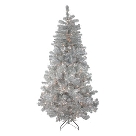 6.5' Pre-Lit Full Silver Metallic Tinsel Artificial Christmas Tree - Clear Lights