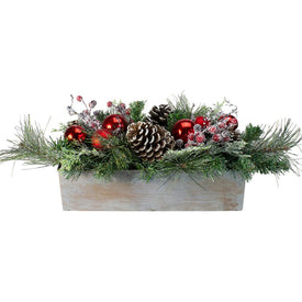 26" Mixed Pine Ornament Pine Cone and Berry Artificial Christmas Arrangement in Galvanized Planter