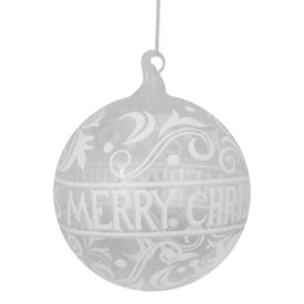 Clear and White Glass Merry Christmas Ball Ornament 6" (150mm)
