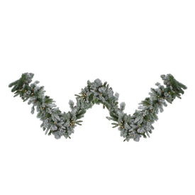 9' x 14" Pre-Lit Flocked Mixed Colorado Pine Artificial Christmas Garland - Clear LED Lights