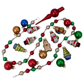 30" Red and Green Beaded Garland with Christmas Ornaments 18-Count