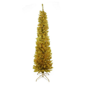 6' Pre-Lit Gold Tinsel Pencil Artificial Christmas Tree - Clear Lights
