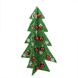 28" Green and Red Battery-Operated LED Lighted Christmas Tree Tabletop Decor