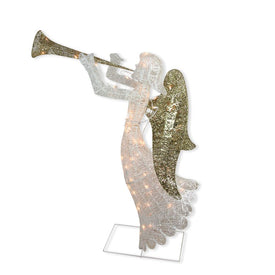 48" Lighted Glittered Silver and Gold Trumpeting Angel Christmas Outdoor Decoration