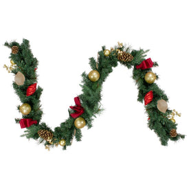 6' Red and Gold Ornaments and Pine Cone Artificial Christmas Garland- Unlit