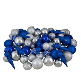 3" Blue and Silver Shatterproof Three-Finish Christmas Ball Ornaments 75-Count
