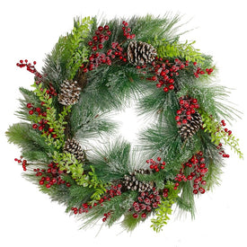 32" Iced Red Berries and Mixed Pine Artificial Christmas Wreath - Unlit