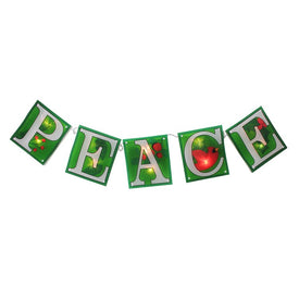 10-Count Green and Clear Shimmering "PEACE" Garland Mini Christmas Light Set with 4.5' White Wire