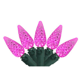 70-Count Pink LED Faceted C6 Christmas Lights with 23' Green Wire