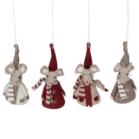 5.5" Red and Gray Chubby Standing Mice Christmas Ornaments Set of 4